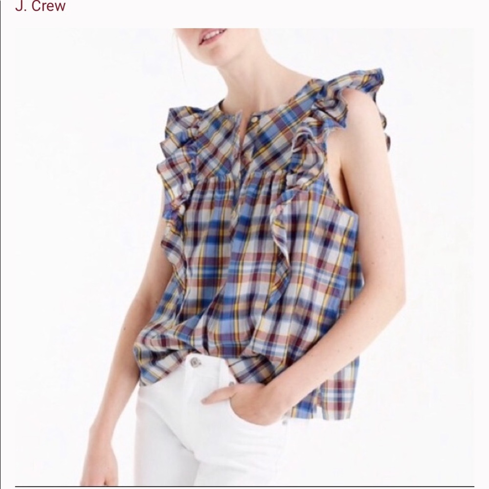J. Crew Plaid Ruffle Blouse